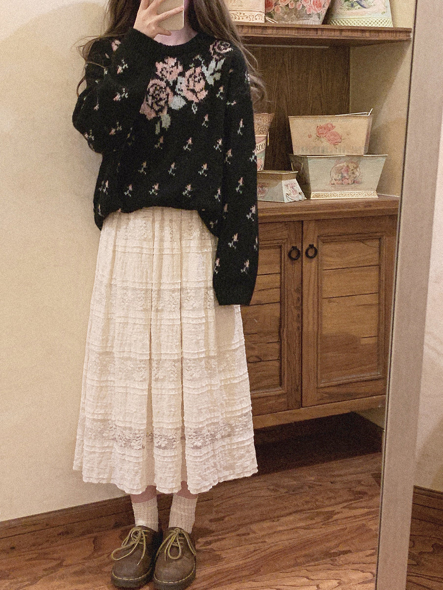 Rice Grain 米豆 Hanyuansu Han Element Cotton Lace Skirt