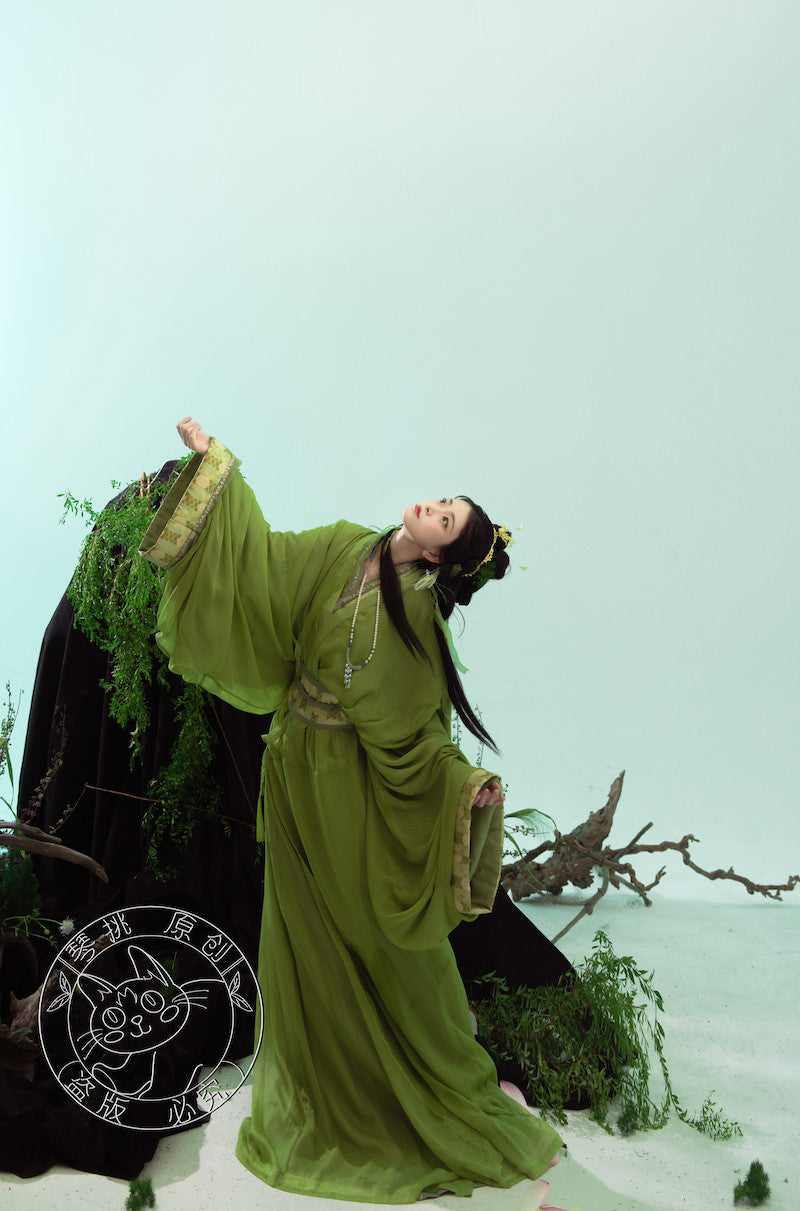 Yu Ying 遇萤 Encountering a Firefly Modernized Warring States Zhiju Straight Hem Robe Set