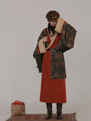 Fu Qin 抚琴 Playing the Zither Modernized Han Reversible Velvet Zhiju Straight Hem Robe Coat