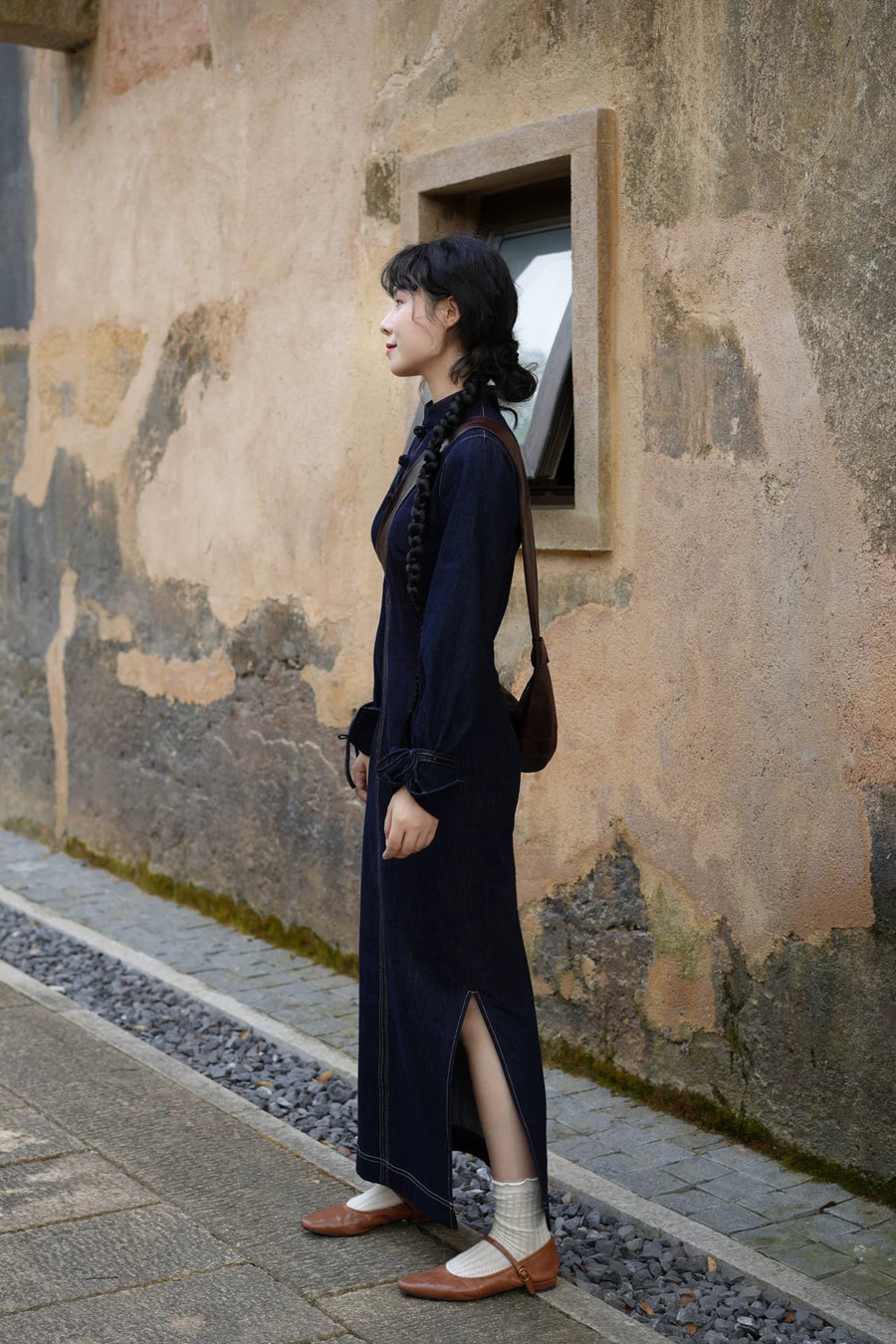 Lan Diao 蓝调 Everyday Blues Modernized Cotton Denim Long Sleeve Qipao