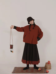 Wumu Hongzhong 乌木红棕 Ebony Red Modernized Tang Double-Sided Cotton Quilt Yuanling Coat & Zhequn Skirt Set