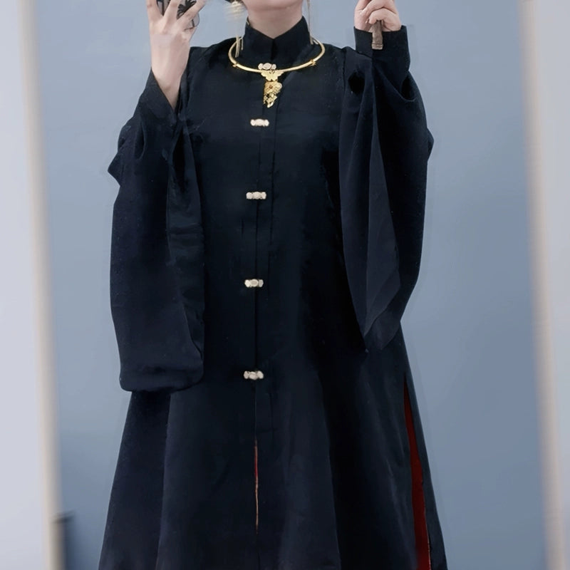 Li Luo 梨落 Pear Blossom Ming Dynasty Plus Size Pifeng Faux Fur Coat & Changshan Long Top Set