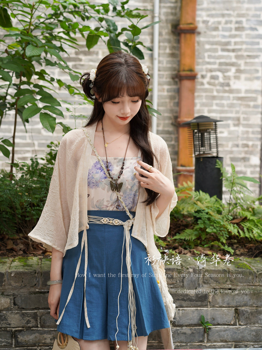 Qihua Juan 绮华卷 Scroll of Splendor Modernized Song Dynasty Moxiong Tank Top & Pleated Shorts Set