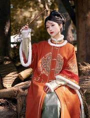 Tihong Haitang 剔红海棠 Picking Red Begonias Ming Dynasty Round Collar Jacket & Mamian Winter Set