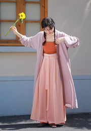 Jüzi Qishui 橘子汽水 Orange Soda Modernized Song Dynasty Beizi & Double Layered Trousers Set