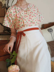 Taozi Guodong 桃子果冻 Peach Jelly Modernized Tang Dynasty Beizi Banbi Top & Poqun Skirt Set