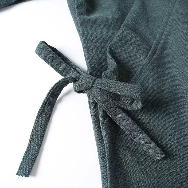 Cha Shan 茶山 Tea Mountain Men's & Unisex Pure Cotton Linen Thick Cross Collar Top