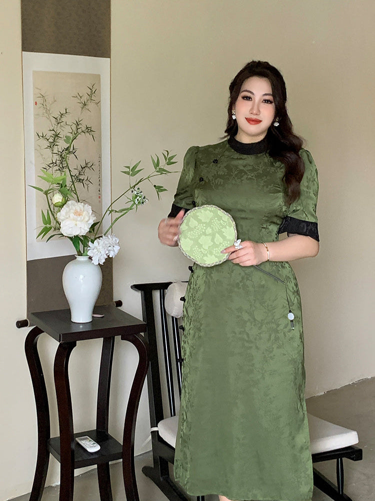 Yu Yuan 玉鸢 Jade Kite Plus Size Vintage Inspired Bottleneck Jacquard Qipao