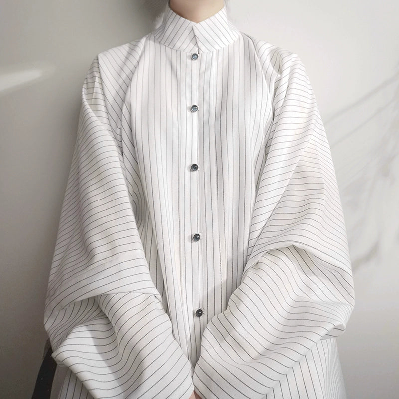 Yuan Su 元素 Elements Modernized Ming Men's Striped Liling Duijin Shan Standing Collar Top