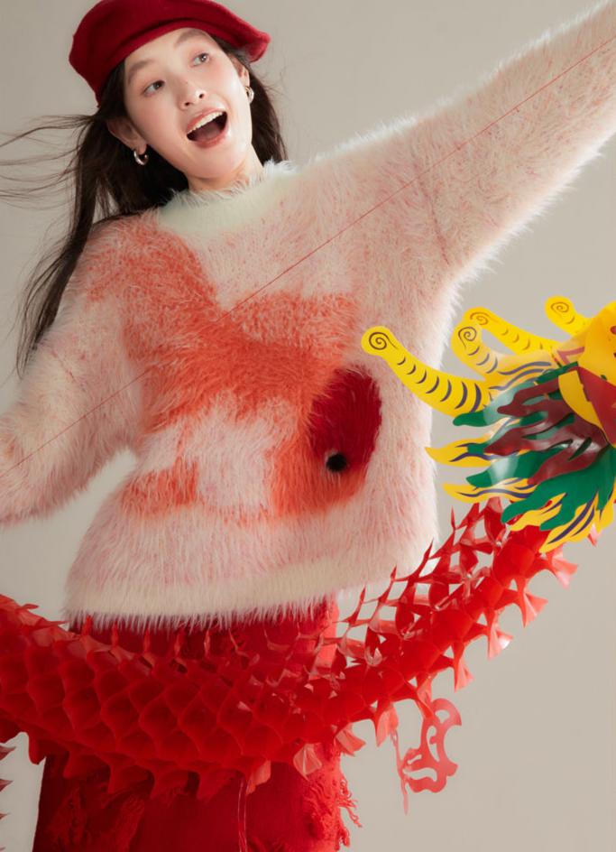 Zhaocao Xiaoli 招财小鲤 Lucky Carp New Chinese Style Autumn & Winter Fuzzy Sweater