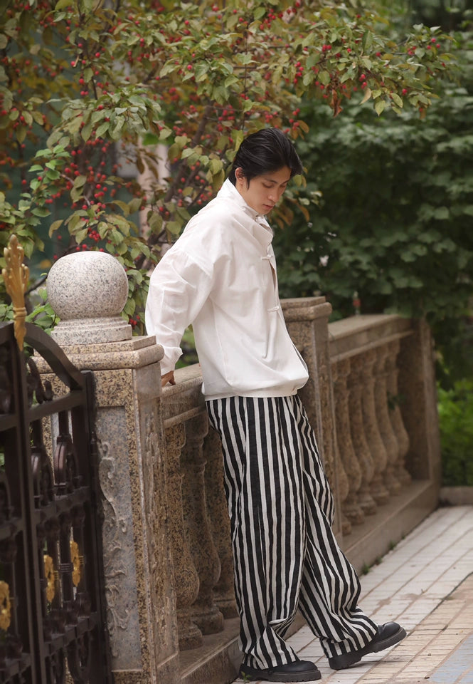 Qing Nian 青年 Youth Modernized Tang Dynasty Unisex Linen Striped Pants