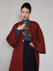 Yu Nian 余年 Longevity Modernized Ming Dynasty Pure Wool Winter Square Collar Trench Coat & Mamian Set