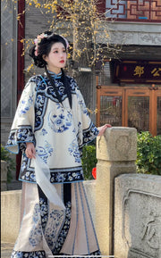 Jing Wen 静雯 Qing Dynasty Han Woman's Cloud Collar Embroidered Porcelain Top & Mamian Set