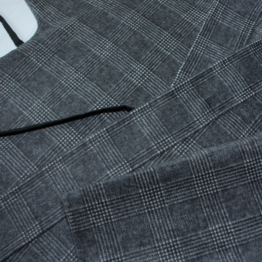 Hui Ge 灰格 Gray Grid Modernized Early Ming Sheep's Wool Tweed Coat & Cotton Denim Trousers