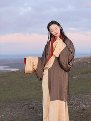 Fu Qin 抚琴 Playing the Zither Modernized Han Reversible Velvet Zhiju Straight Hem Robe Coat