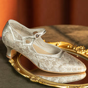 Yu Hou 玉后 Empress of Jade 1930s Genuine Leather Wine Heel Pointed Toe Mary Janes