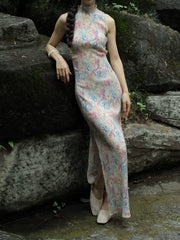 Ning Zhe 凝褶 Frozen Pleats Modernized Floral Accordion Pleat Sleeveless Qipao