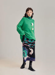 Xi Nao 嬉闹 Frolicking Rabbits New Chinese Style Knit Midi Skirt