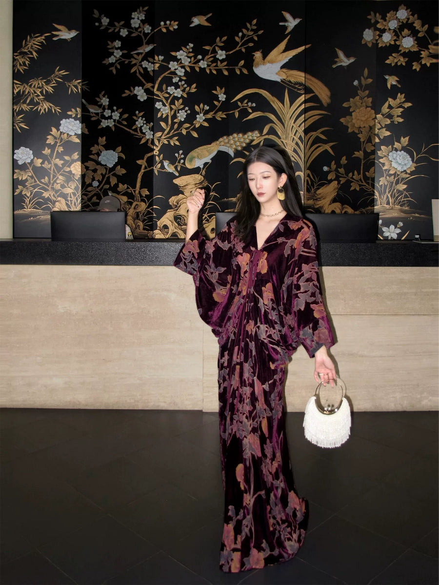 Liuguang Jinyan 鎏光金宴 Gilded Banquet New Chinese Style Batwing Velvet Dress