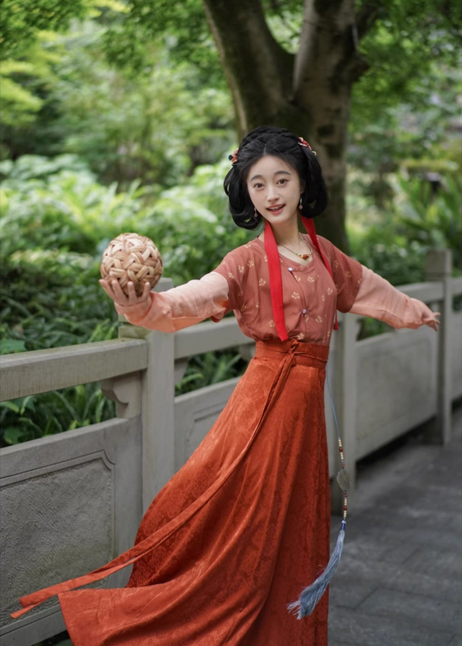 Taozi Guodong 桃子果冻 Peach Jelly Modernized Tang Dynasty Beizi Banbi Top & Poqun Skirt Set