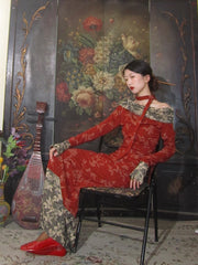 Xiu 锈 Rust New Chinese Style Knitted Jacquard Two-Tone Top & Skirt Set