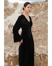 Ci Xiu 刺绣 Osmanthus Embroidery New Chinese Style Velvet Midi Dress