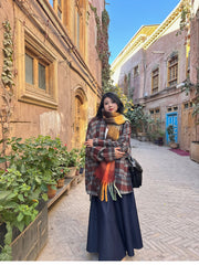 Shiguang Feishi 时光飞逝 Time Flies Modernized Tang Song Plus Size Wool Feijixiu Top & Denim Poqun Skirt Set