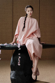 Bei Ke 贝壳 Seashells New Chinese Style Summer Ramie Qipao Top & Skirt Set
