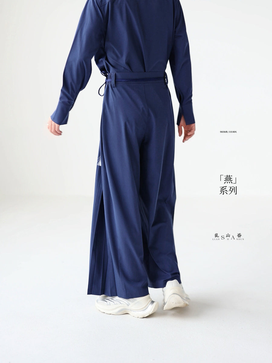 Lan Yan 蓝燕 Blue Songbird Men's New Chinese Style Multi-Pleated Trousers