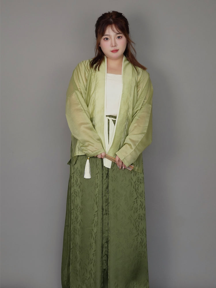 Yazhu 雅竹 Serene Bamboo Grove Song Dynasty Plus Size Feijixiu Top & Sanjianqun Skirt Set