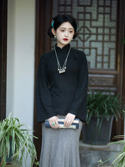 Yun Ping 云屏 Cloud Screen 1920s Cable Knit Bell Sleeve Qipao Top