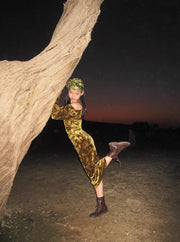 Liu Guang 鎏光 Flowing Light New Chinese Style Velvet Long Sleeve Dress