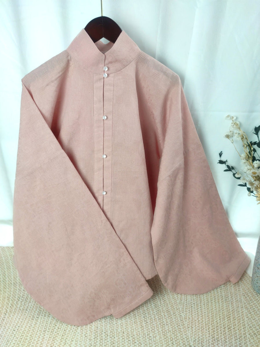 Jiao Tang 焦糖 Caramel Ming Dynasty Pure Cotton Liling Duijin Pipa & Straight Sleeve Standing Collar Top