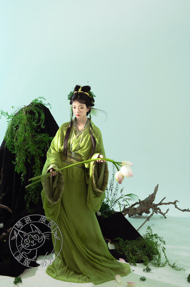 Yu Ying 遇萤 Encountering a Firefly Modernized Warring States Zhiju Straight Hem Robe Set