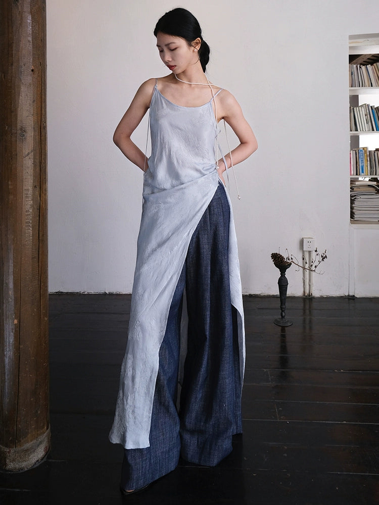 Cai Xing 裁行 Tailored Moves New Chinese Style Cotton Linen Extra Wide Leg Jeans