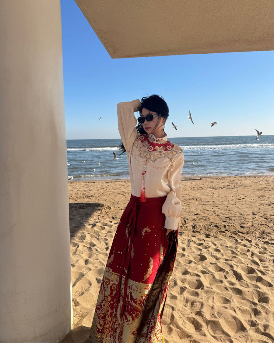 Jing Jiu 敬酒 Toast to the Bride Ming Dynasty Plus Size Cloud Collar & Mamian Skirt