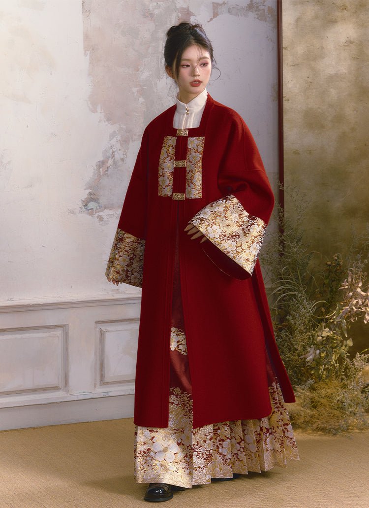 Yanhuo Nian Nian 烟火年年 Yearly Fireworks Modernized Ming Brocade Buzi Pure Wool Coat & Mamian Skirt