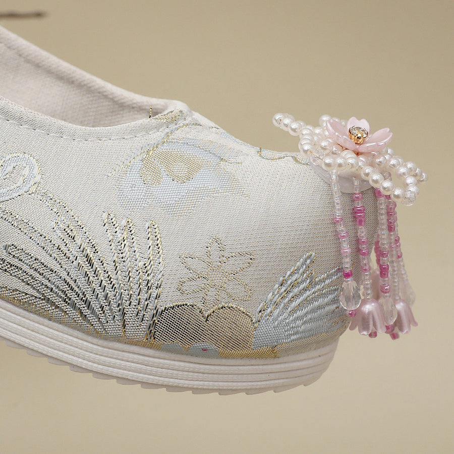 Shanhui Jiao 珊瑚礁 Coral Reef Song Ming Floral Brocade Pearl Flower Qiao Tou Shoes