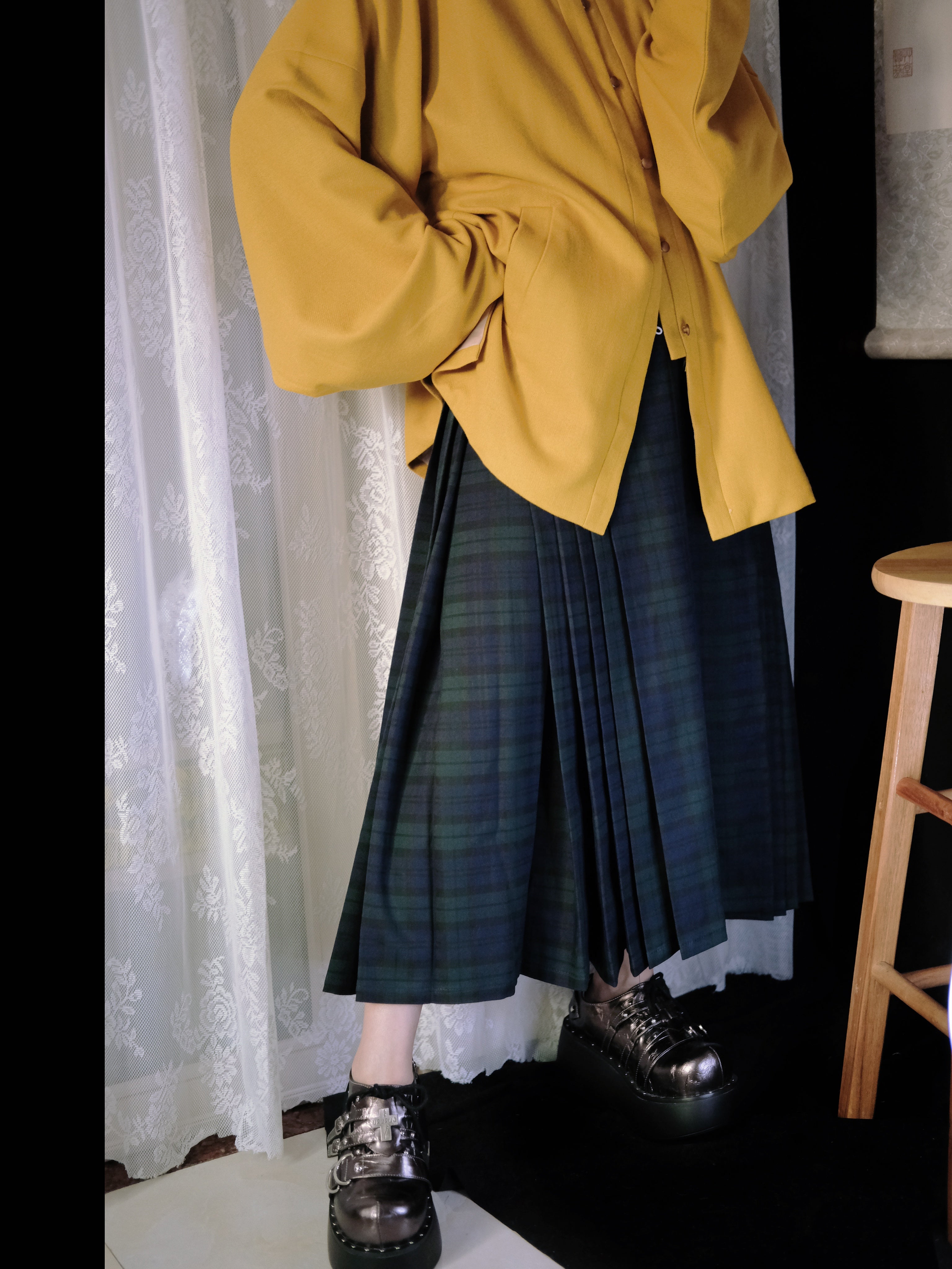 Ge Wen 格纹 Plaid Print Modernized Midi Mamian Skirt – Nüwa