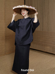 Bei Ke 贝壳 Seashells New Chinese Style Summer Ramie Qipao Top & Skirt Set