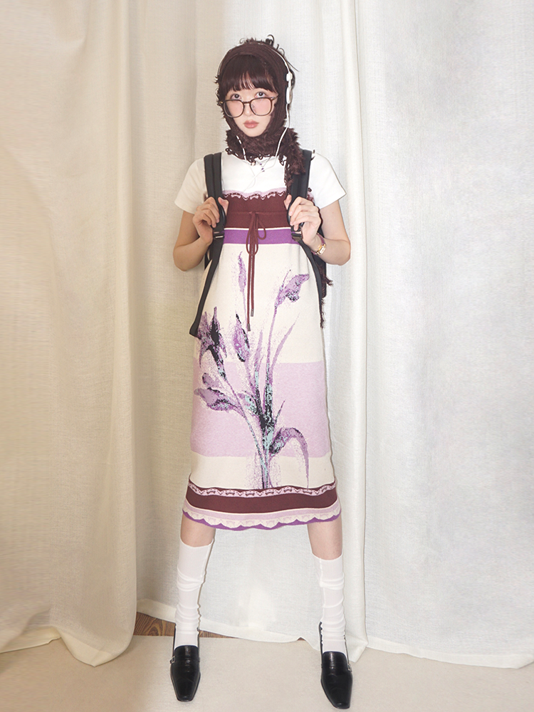 Zhen 薽 Orchid Neo Chinese Painted Flower Knit Skirt