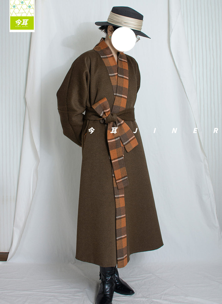Guagua 瓜瓜 Pumpkin Pumpkin Modernized Early Ming Reversible Plaid Sheep's Wool Coat