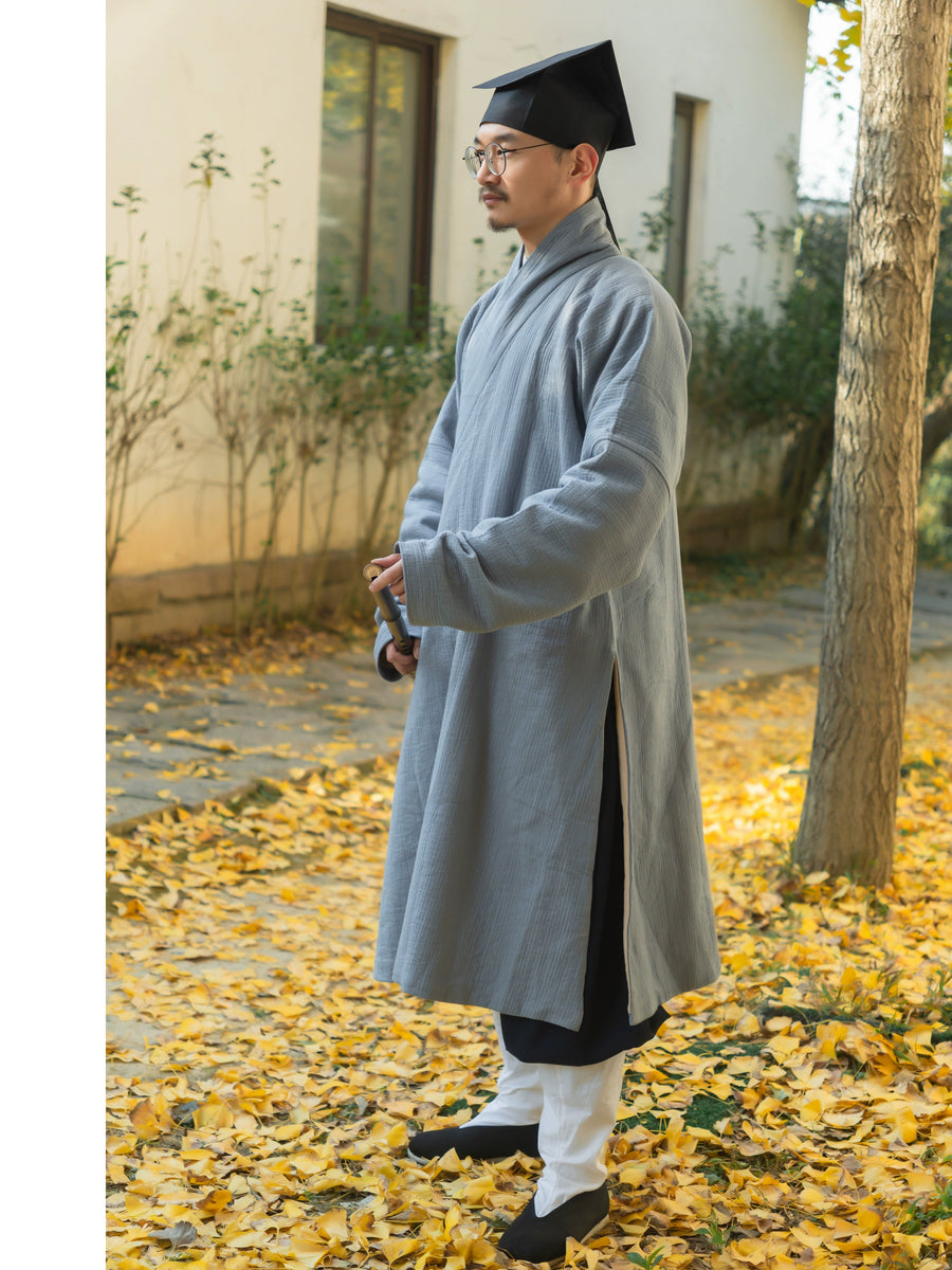 Hang Feng 绗缝 Quilted Ming Dynasty Men's Double Layered Cross Collared Cotton Robe