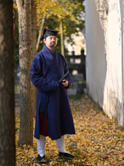 Hang Feng 绗缝 Quilted Ming Dynasty Men's Double Layered Cross Collared Cotton Robe