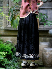 Manye Roujuan 蔓叶柔卷 Unfurling Leaves 1920s Jacquard Satin Embroidered Maxi Skirt