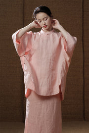 Bei Ke 贝壳 Seashells New Chinese Style Summer Ramie Qipao Top & Skirt Set