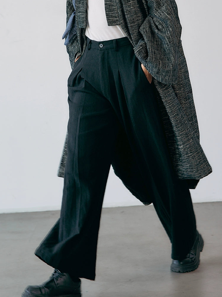 Waterfall 瀑布 Modernized Song Dynasty Men's Pleated Mid Rise Trousers