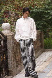 Qing Nian 青年 Youth Modernized Tang Dynasty Unisex Linen Striped Pants