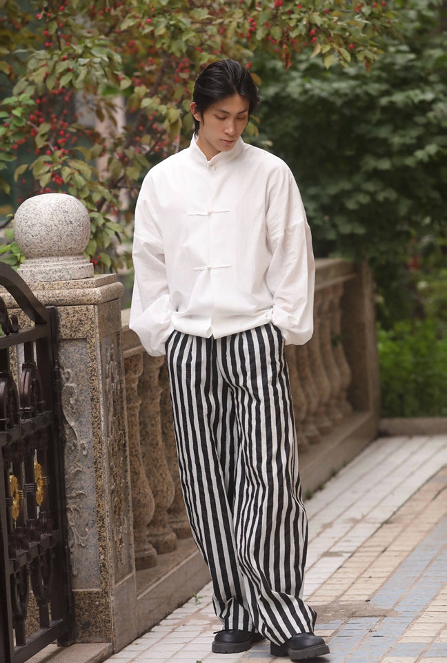 Qing Nian 青年 Youth Modernized Tang Dynasty Unisex Linen Striped Pants