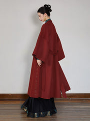 Yu Nian 余年 Longevity Modernized Ming Dynasty Pure Wool Winter Square Collar Trench Coat & Mamian Set